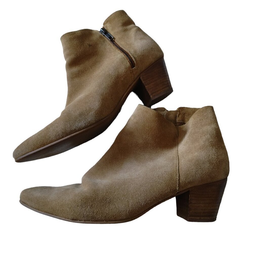 ARIZONA Beige Side Zip Block Heel Ankle Boot Bootie Suede Size 11M Neutral